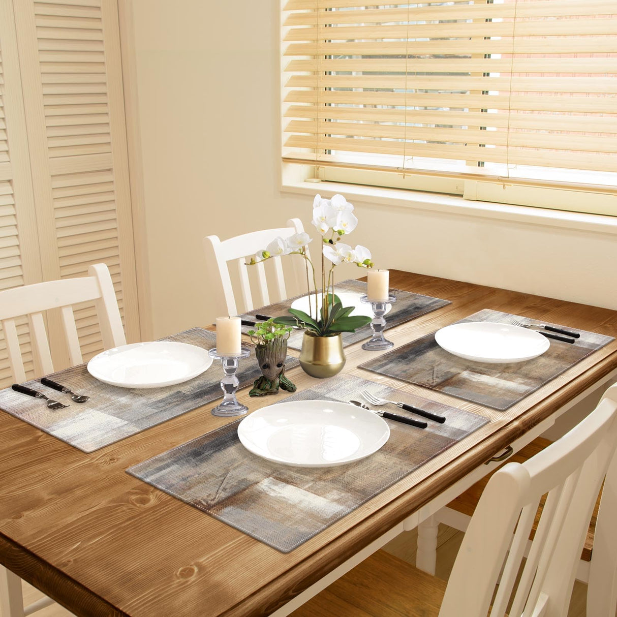 Emvency Farmhouse Placemats Set of 4, 12x18 Inch Modern Abstract White and Brown Art Painting Table Mats for Outdoor Home Party Kitchen Dining Decoration Emvency