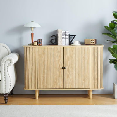 NVETHM Storage Cabinet, Sideboard Buffet Cabinet with Stripping Decorated Design, 2 Doors and Adjustable Shelve, Console Table, Credenza for Living Room, Dining Room, Bedroom (Natural)