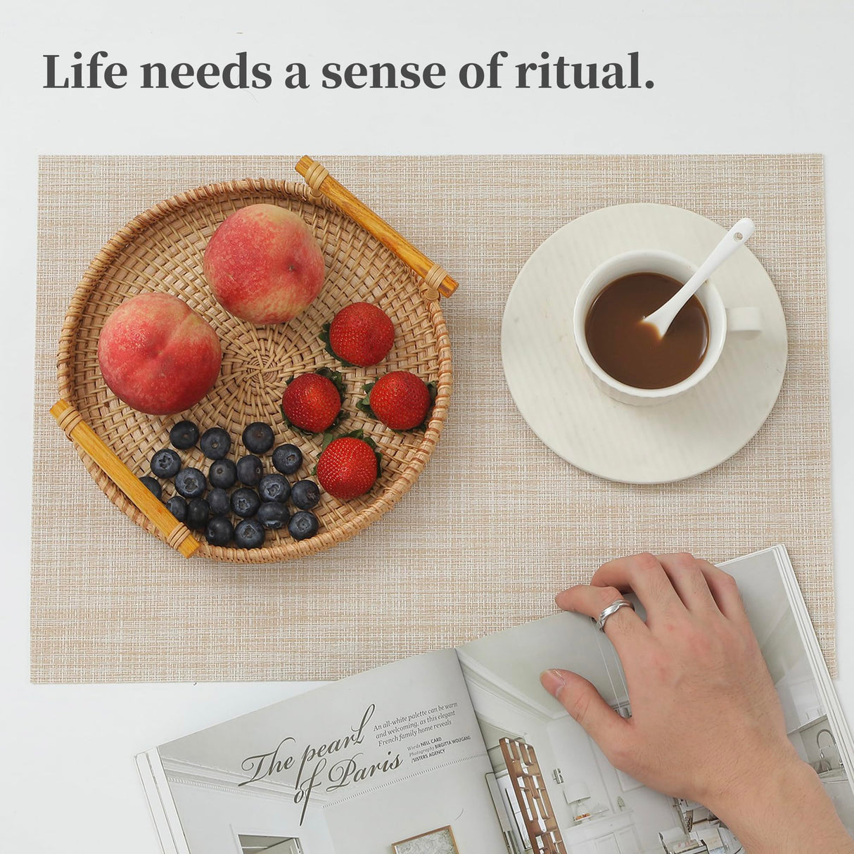 Leetaltree Beige Placemats Set of 4 - Heat Resistant Non-Slip Place mats for Dining Table, Washable Durable PVC Vinyl Woven Table Mats(Beige, 4) Leetaltree