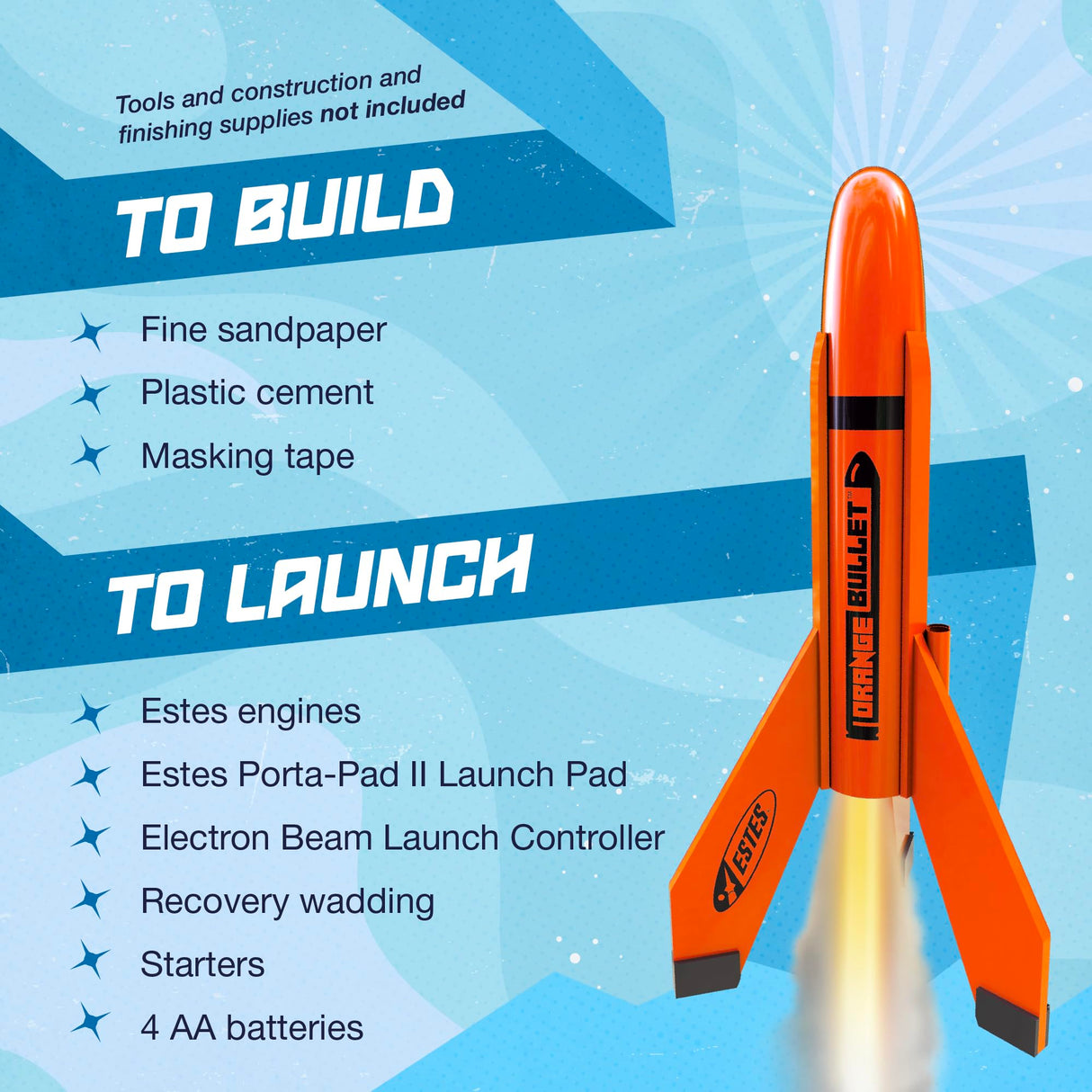 Estes 7295 Orange Bullet Rocket-Building Kit, Intermediate Flying-Rocket-Model Kit for Ages 10+ Estes