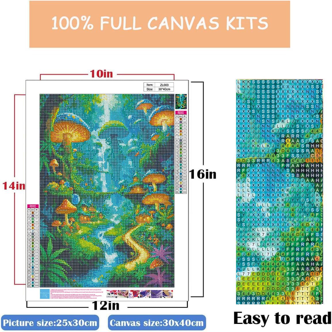 WUSARPLY Mushroom Diamond Paintings Kits for Adults, Mushrooms Forest Diamond Art Kits Full Drill Diamond Dots Paint with Diamonds Gem Arts and Crafts for Beginner Adults Home Wall Decor WUSARPLY