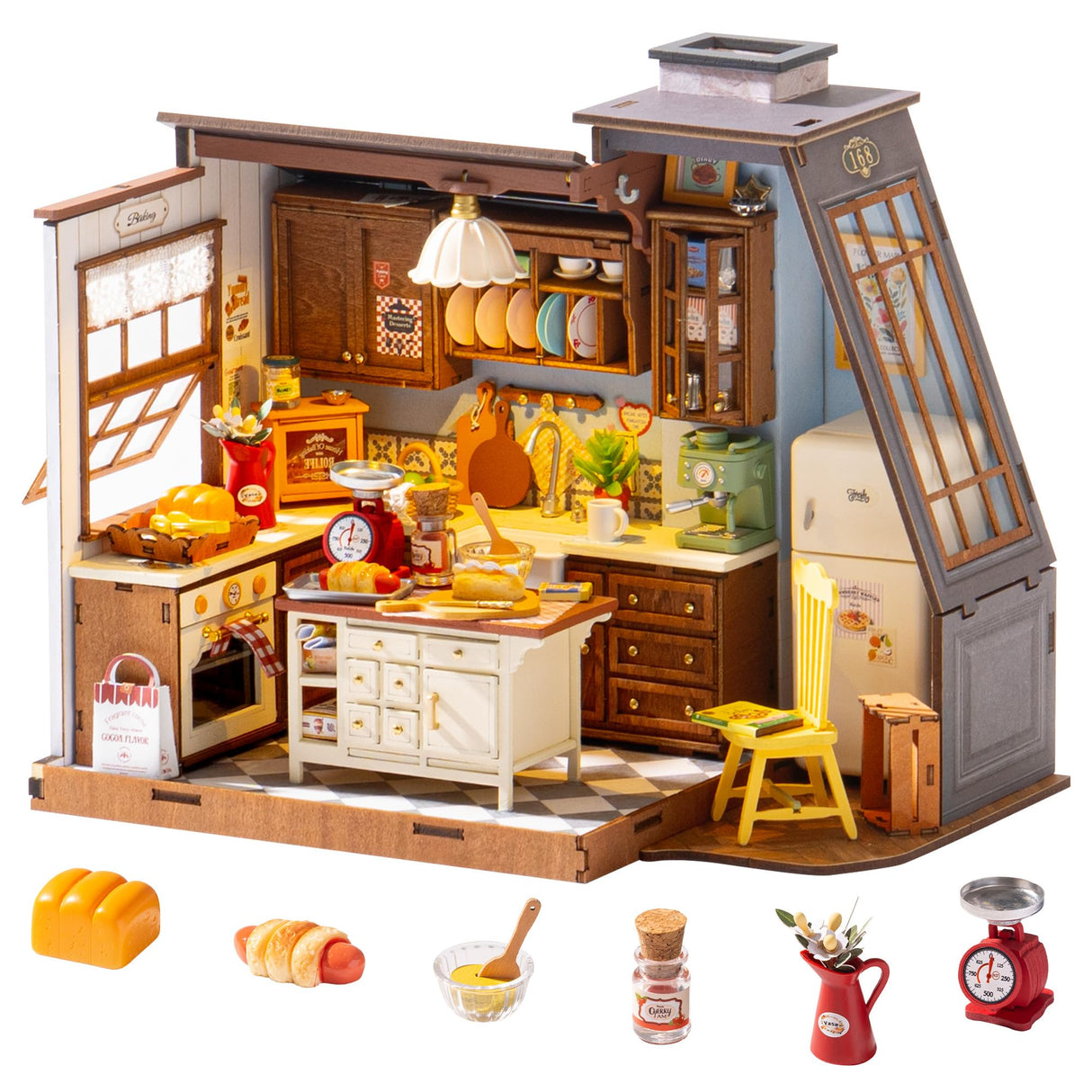 ROBOTIME DIY Miniature House Kit Dollhouse Kit for Adults Mini Tiny House Kit with Furniture Building Model Kit Crafts Creative Gift for Boys Girls (Baking Kitchen) ROBOTIME