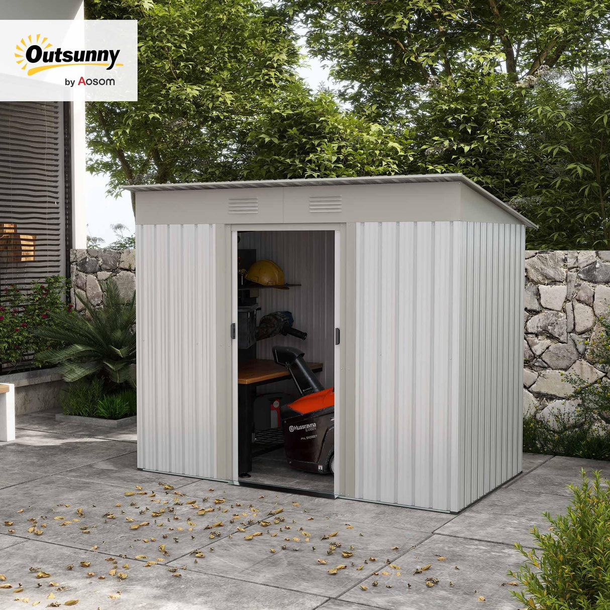 Outsunny 7' x 4' Metal Lean to Garden Shed, Outdoor Storage Shed, Garden Tool House with Double Sliding Doors, 2 Air Vents for Backyard, Patio, Lawn, Silver Outsunny