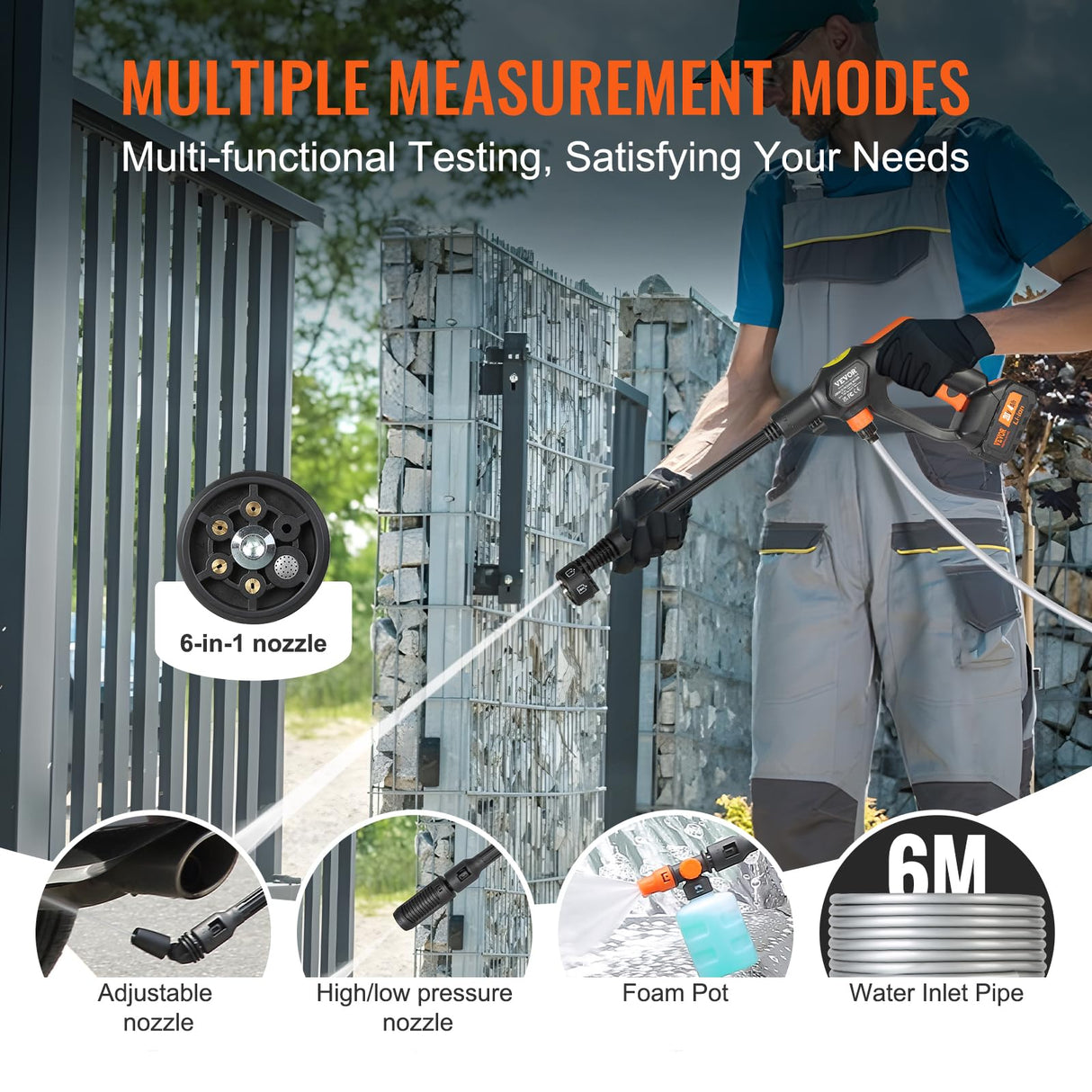 VEVOR Cordless Pressure Washer, 652-PSI 1.1 GPM Portable Power Cleaner, Handheld High-Pressure Car Washer Gun with 4.0Ah Battery, Charger, 6-in-1 Nozzle, for Home/Floor Cleaning & Watering VEVOR