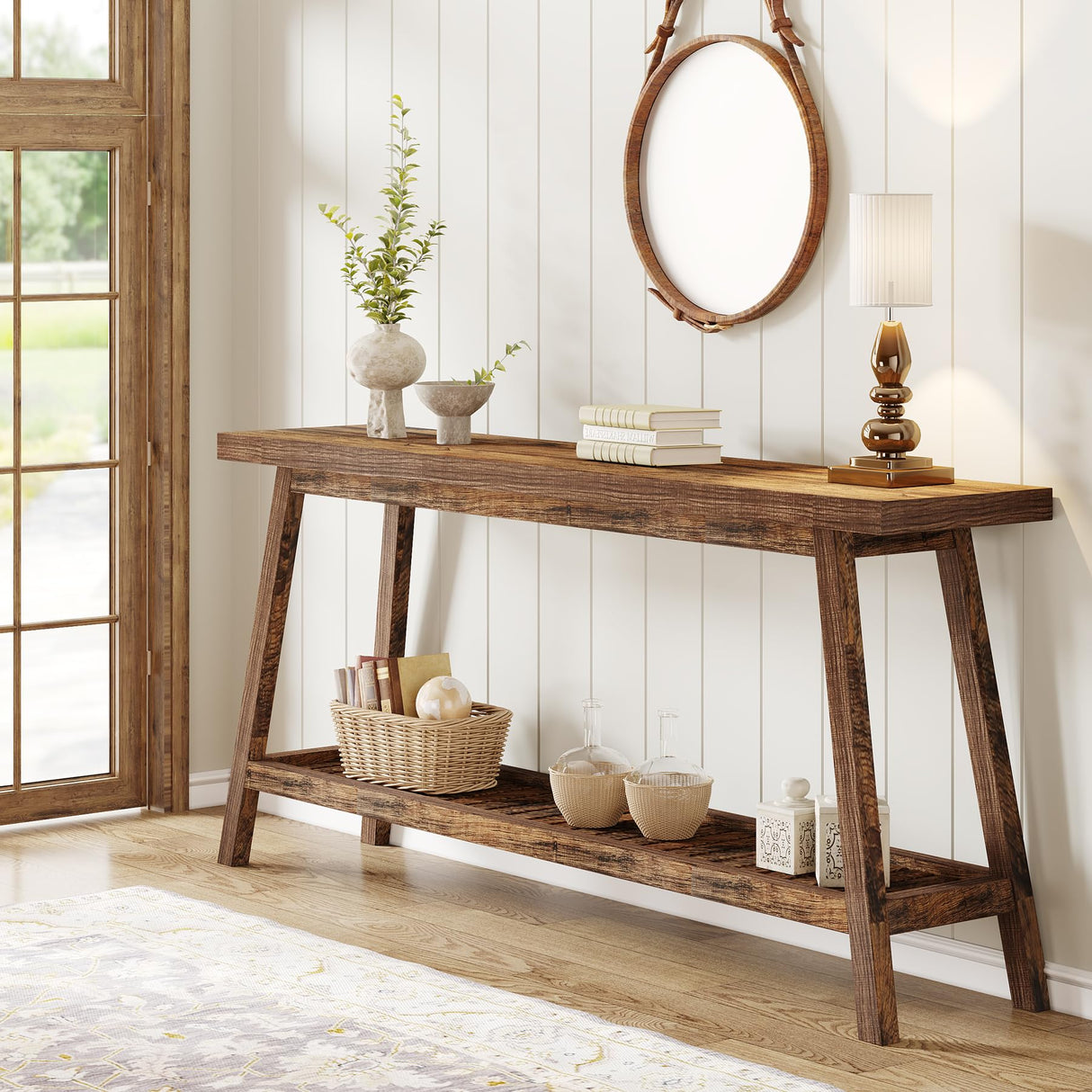Tribesigns Farmhouse Console Entryway Table: 70.9 Inches All Wood Console Table for Entrance, 2 Tiers Narrow Long Behind Couch Sofa Table, Foyer Entry Table for Hallway, Living Room, Brown Tribesigns