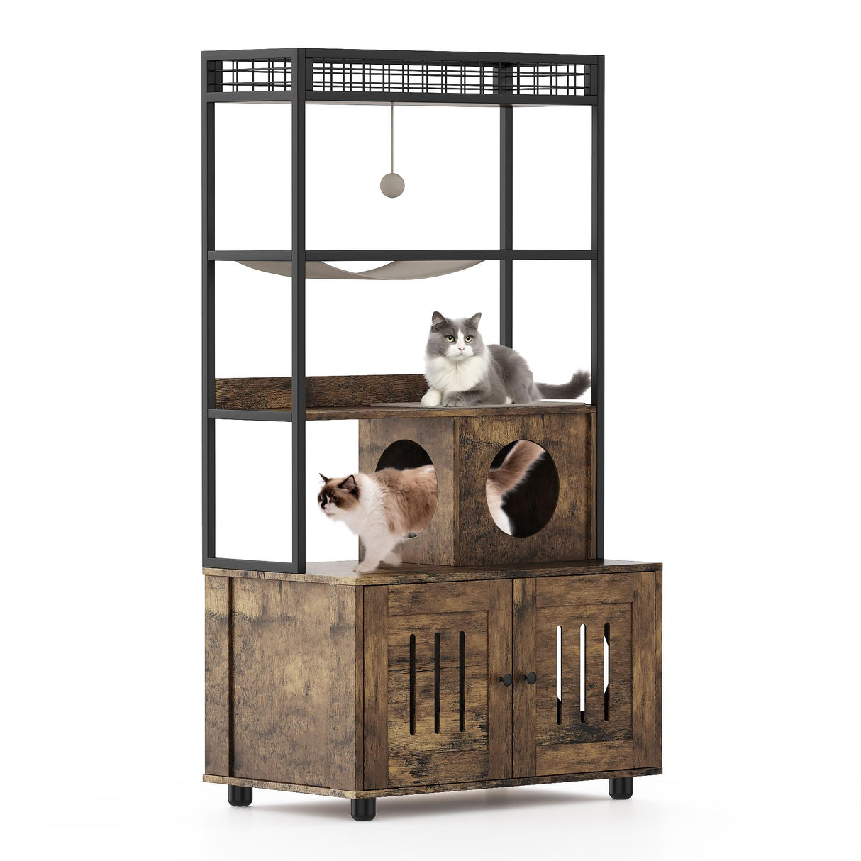 Litter Box Enclosures with Metal Frame, Indoor Tall Cat Litter Box Furniture Hidden with Storage Shelf, Retro Brown IDEALHOUSE