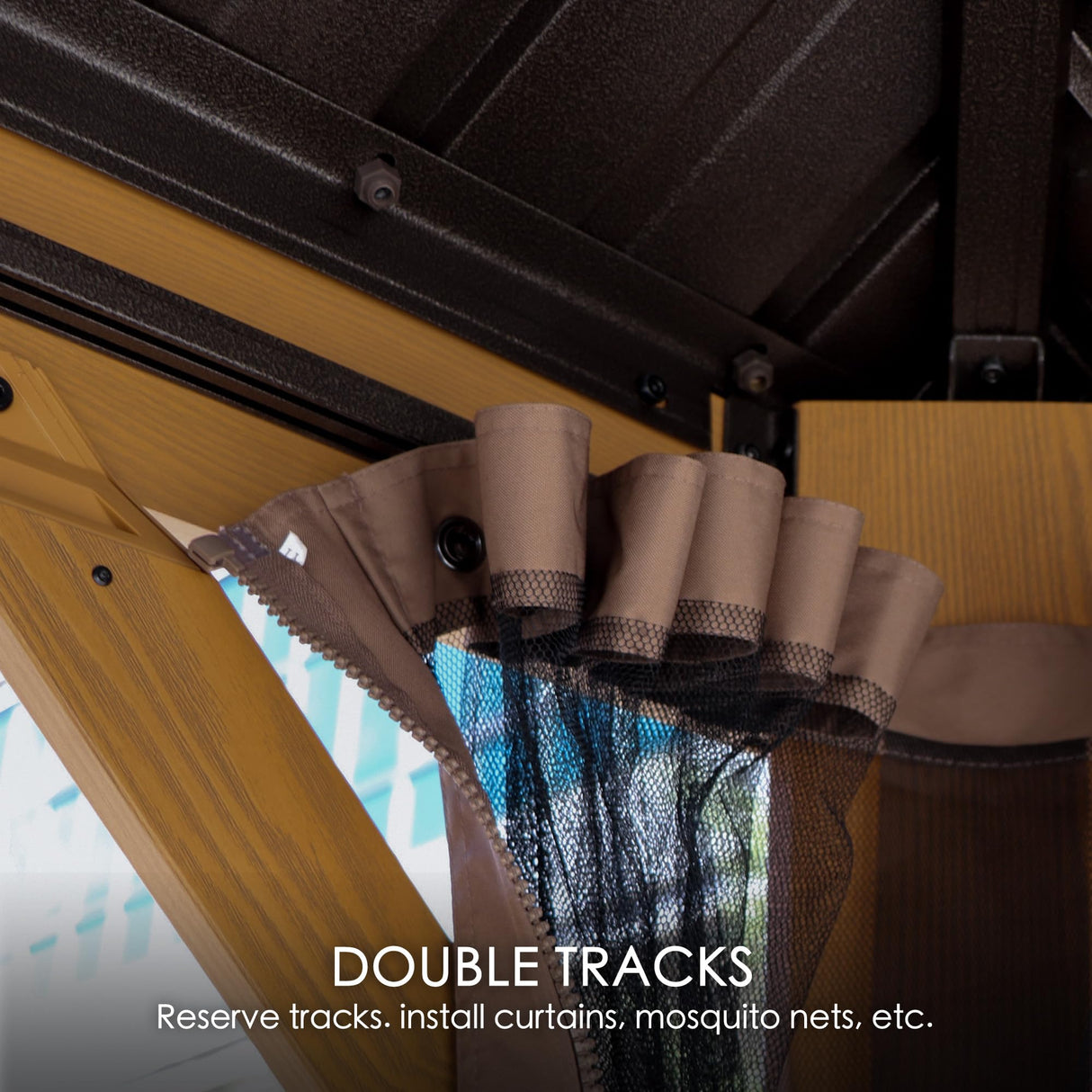 Kozyard Apollo 12’x14’ Hardtop Gazebo, Wooden Coated Aluminum Frame Canopy with Galvanized Steel Double Roof, Outdoor Permanent Metal Pavilion with Netting for Patio, Deck and Lawn (12ft x 14ft) Kozyard