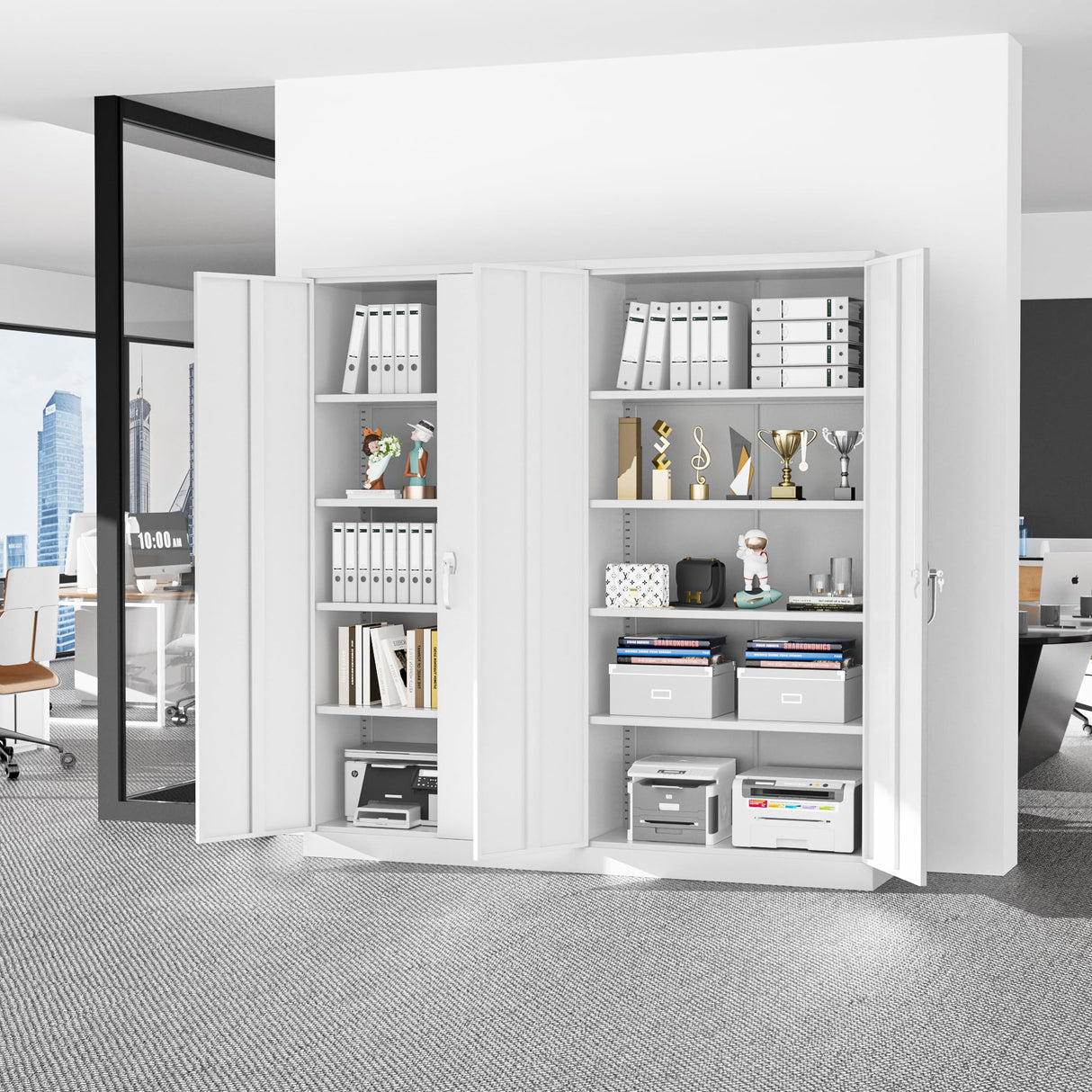 Superday 71" Lockable Steel Storage Cabinet, Locking Metal Storage Cabinets, Tall White Cabinet with 2 Doors and 4 Adjustable Shelves for Garage, Superday