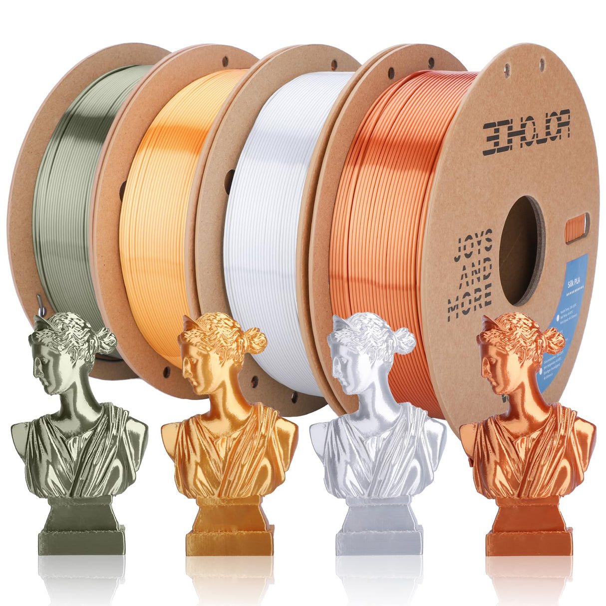 3DHoJor Silk PLA Filament 1.75mm, PLA Filament 1.75mm Silk Shiny 3D Printer Filament, 1kg*4 Cardboard Spool, Dimensional Accuracy +/- 0.03 mm, Fit Most FDM Printer(Silver+Gold+Copper+Bronze) 3DHoJor
