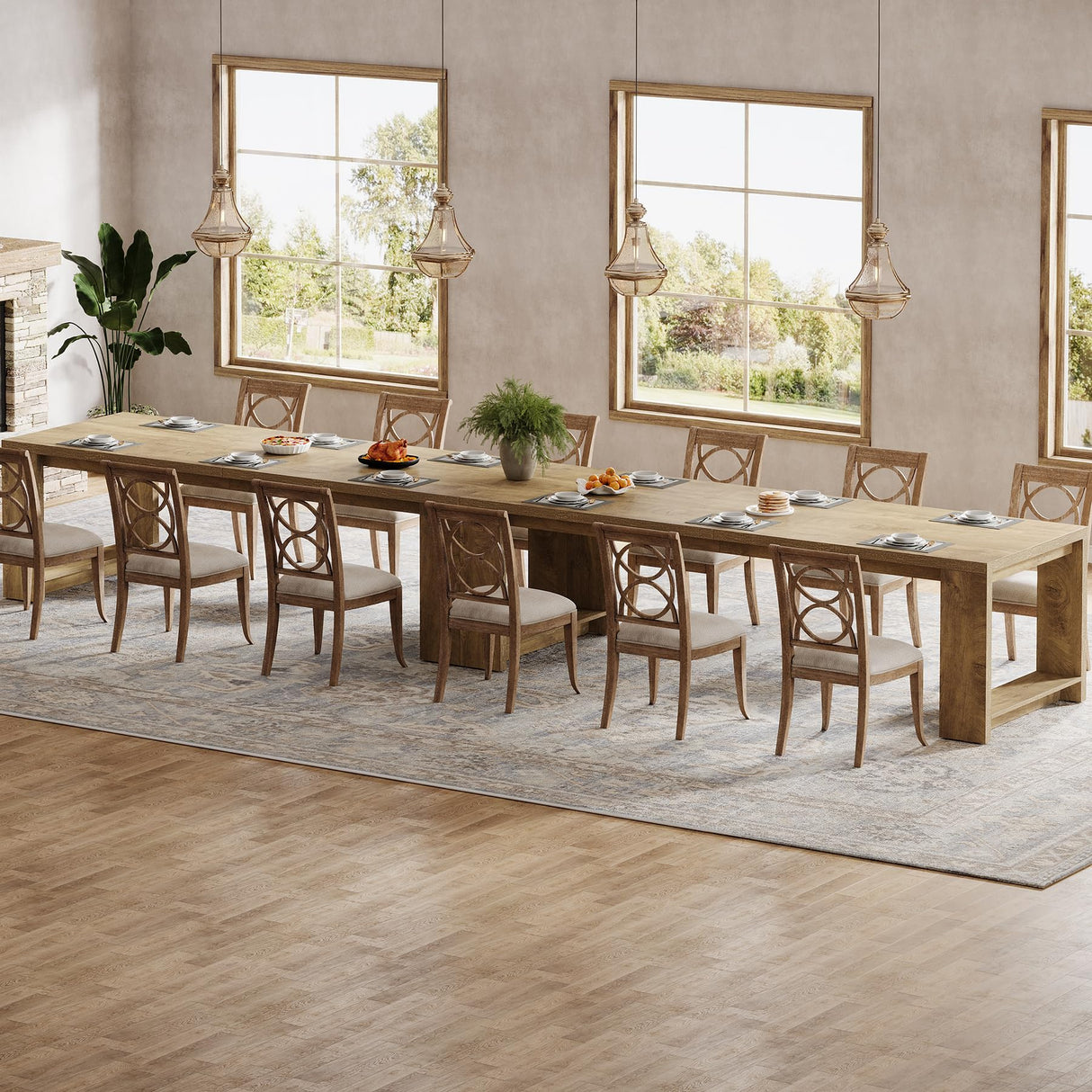 Tribesigns 86.61-Inch Dining Table for 6-8 People, Modern Narrow Long Kitchen Table with Pedestal Base, Farmhouse Extra Long Rectangular Dining Room Furniture, 27.56 x 86.61 x 29.53 Inches, Oak Tribesigns