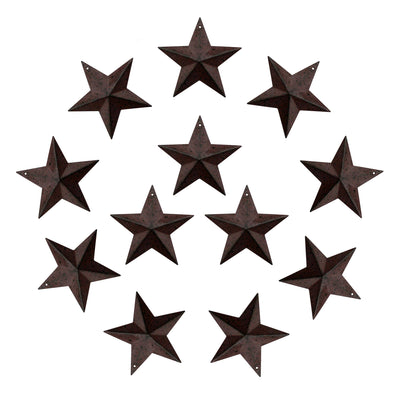 CVHOMEDECO. Rustic Primitive Antique Vintage Gifts Burgundy/Black Metal Barn Star Wall/Door Decor, 3-Inch, Set of 12.