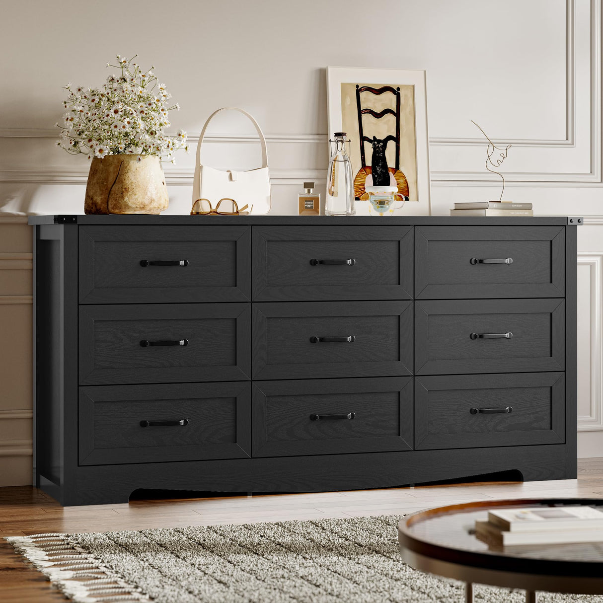 BORNOON 9-Drawer Dresser for Bedroom, Modern Wooden Chest of Drawers with Metal Handles, Anti-Tipping Design, Sturdy and Stable Storage Organizer for Living Room, Entryway, Home Office BORNOON