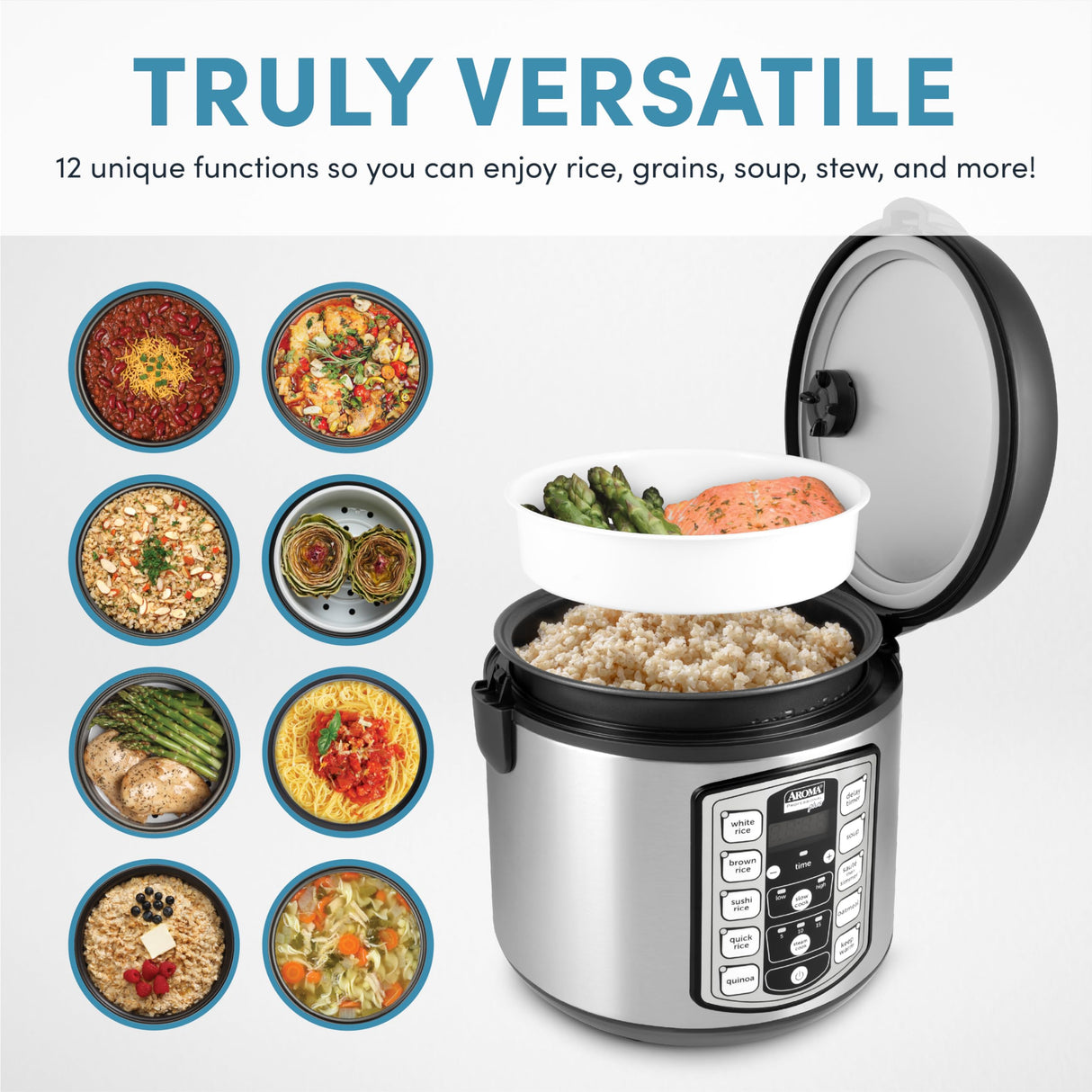 Aroma Housewares Professional Plus ARC-5000SB 20 Cup (Cooked) Digital Rice Cooker, Food Steamer, Slow Cooker, Stainless Exterior/Nonstick Pot, Silver, Black, 10-cup uncooked/20-cup cooked/4QT AROMA