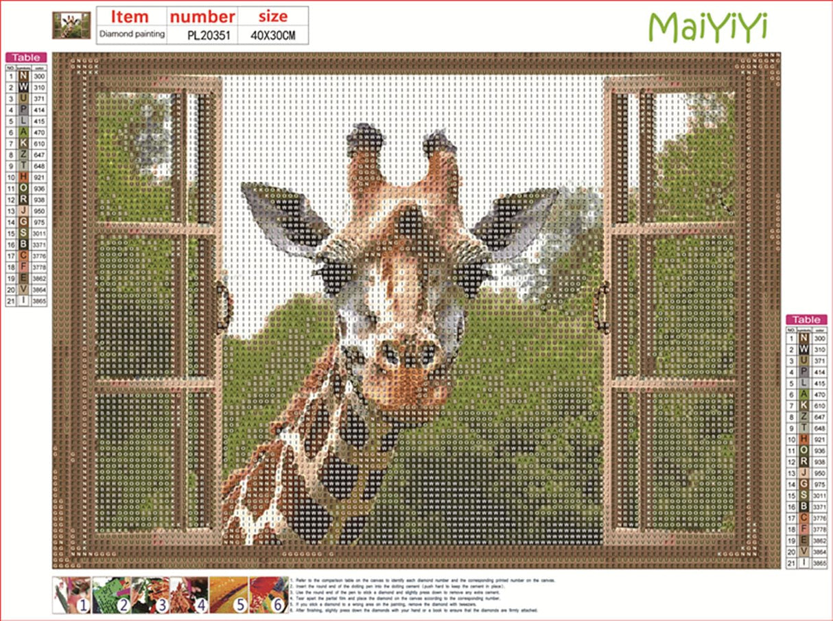 MaiYiYi Window Giraffe Diamond Painting Set, 5D Full Round Drill Cute Giraffe Diamond Painting Kit, Giraffes Diamond Art for Beginners Adult Wall Art Decor (40X30 CM) MaiYiYi