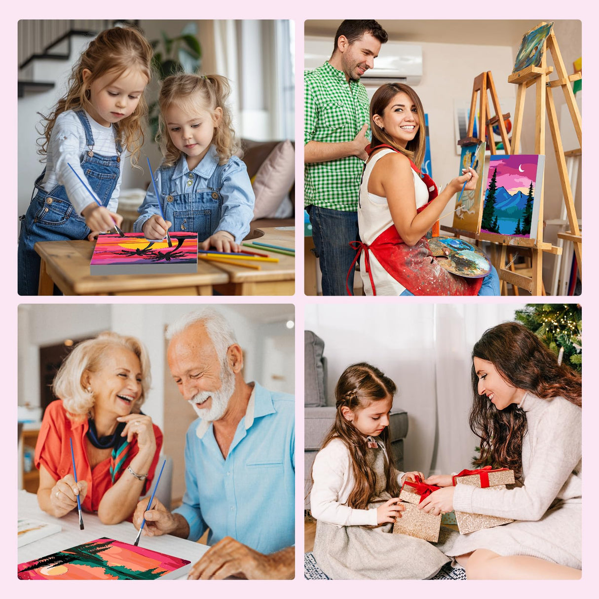 MXJSUA 4 Pack Moonlight Mountain Lake Framed Paint by Numbers Kit with Canvas for Adults Beginner, DIY Acrylic Oil Painting Kits with Brushes for Home Wall Decor Gift (8x10 inch) MXJSUA