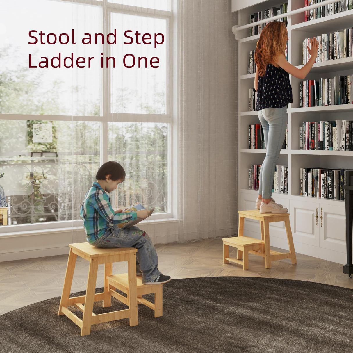 BEKVEM Bamboo Folding Step Stool with Sturdy Structure and Wide Stepping Surface for Safety, Multi-Purpose Foldable Step Stool, Step Ladder for Bathroom,Bedroom,Kitchen Step Stools for Adults 350 lbs BEKVEM