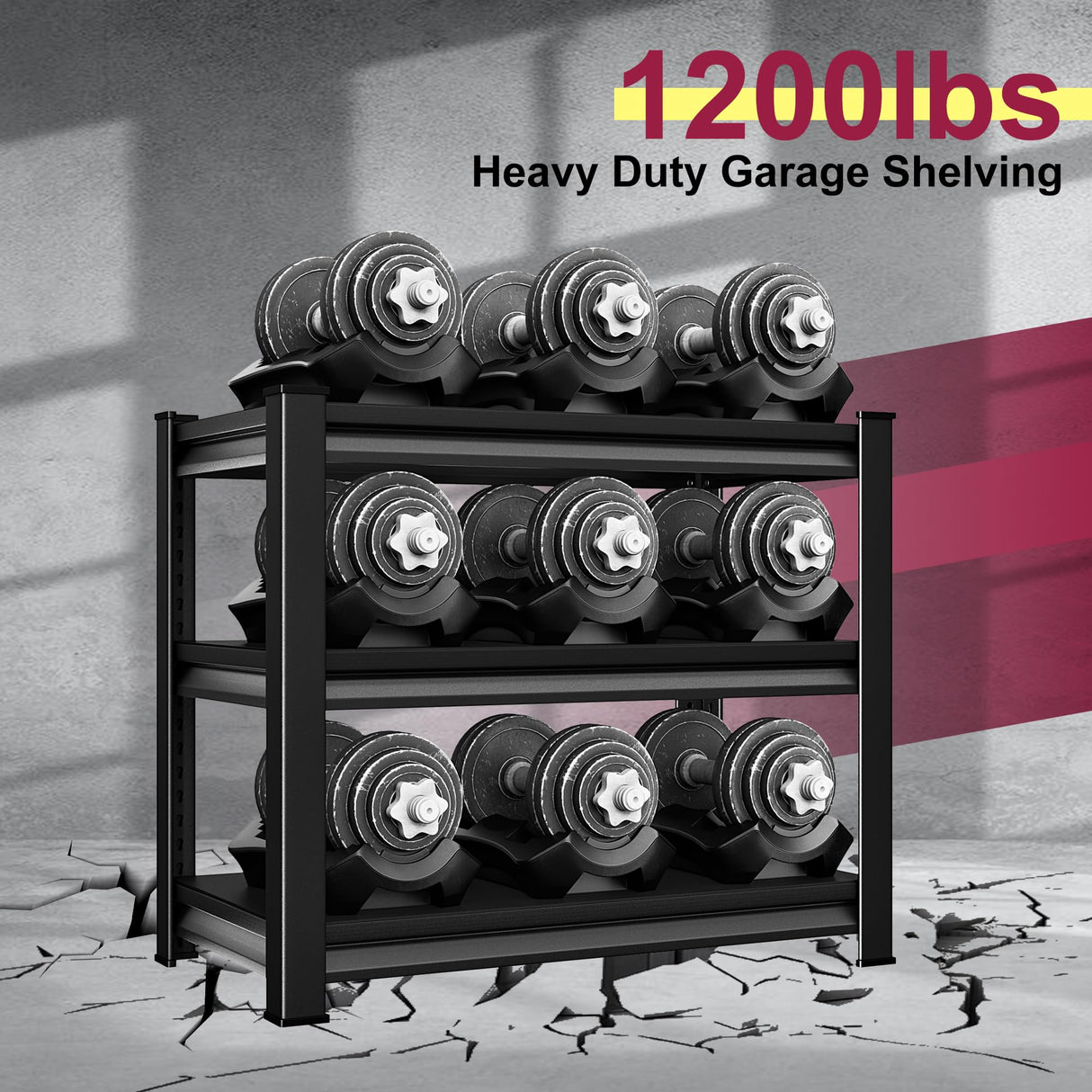 Huhaneon Garage Shelves Heavy Duty - 36''W 1,200Lbs Metal Adjustable Storage Shelving Rack Units for Warehouse Basement Pantry Kitchen 36" W x 16" D x 36" H 3 Tier Black Huhaneon