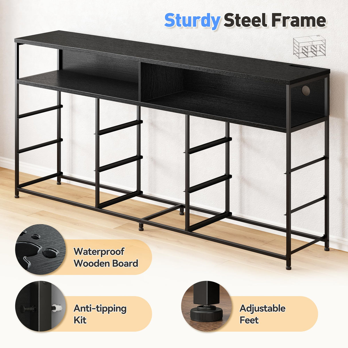 EnHomee 55" W Dresser TV Stand with Power Outlet & Lights for 65" TV, Dresser for Bedroom with 9 Fabric Drawers, TV Stand for Bedroom Dressers Console Table 55''W*11.8''*35.5'', Charcoal Black EnHomee