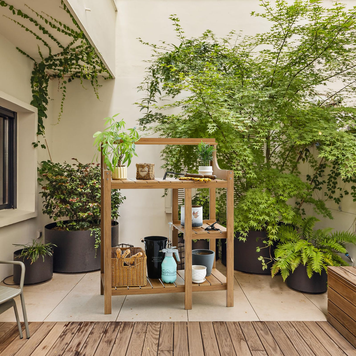 LMP HDPS Potting Bench Table, Potting Bench, Potting Benches for Outside, 50’’x17.5x37.5' (LxWxH) All Weather Potting Table Work Station for Outside Gardening, Wooden Like LMP