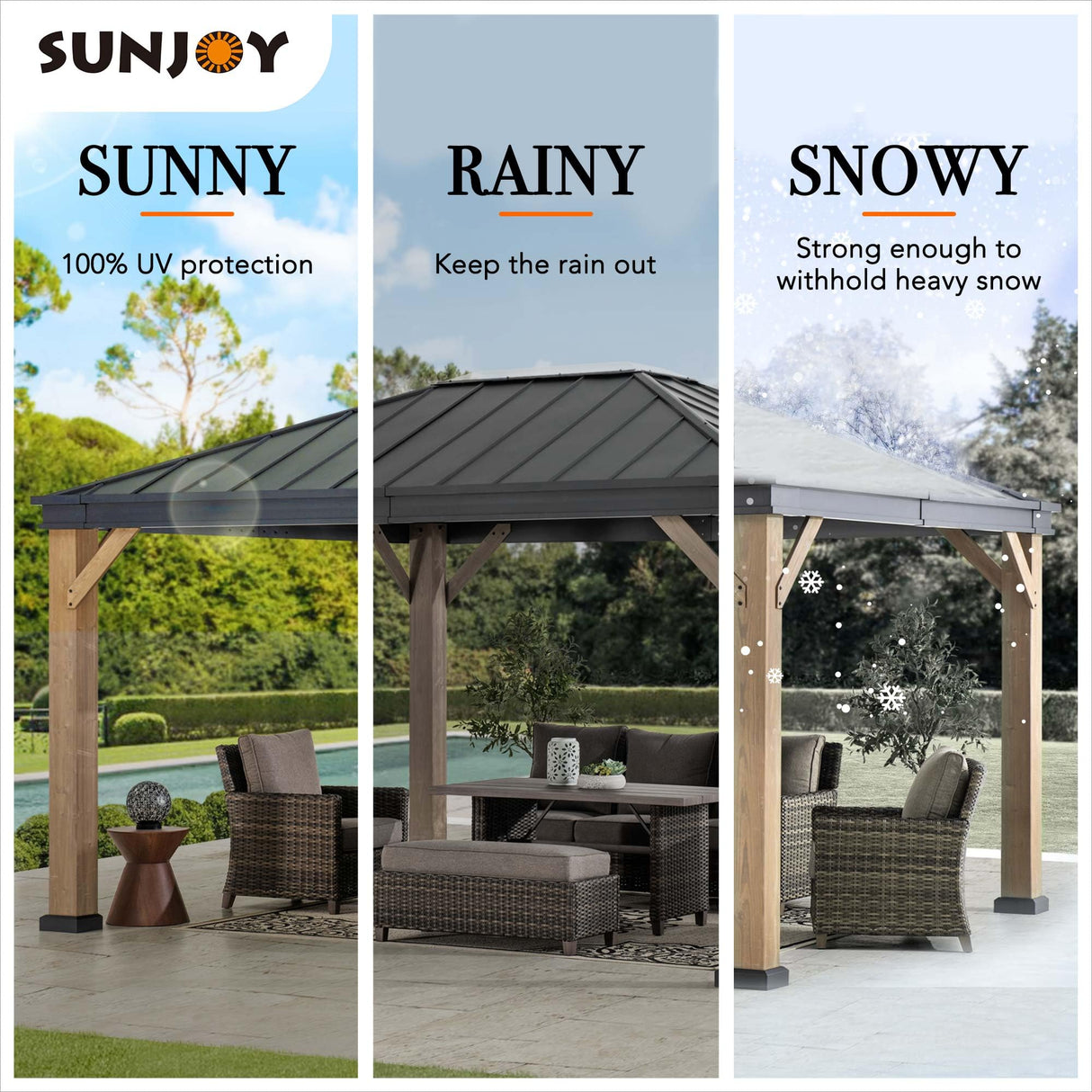 Sunjoy 11 x 13 ft. Hardtop Gazebo Outdoor Black Steel Gazebo with Skylight for Patio, Garden and Backyard Activities, Black Sunjoy