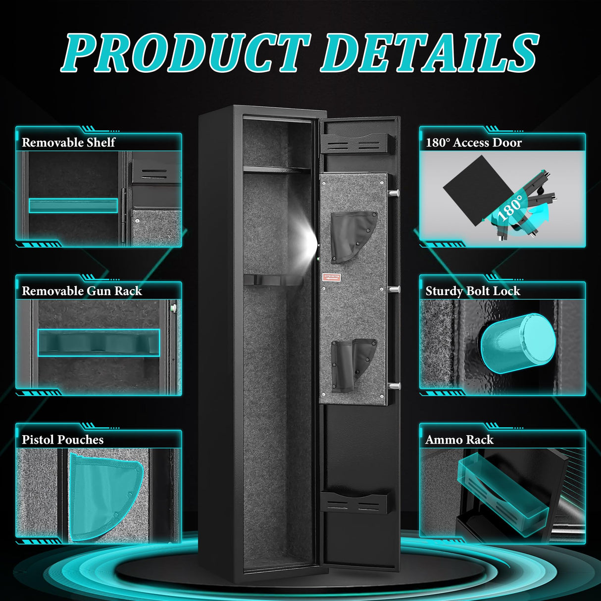 Marcree 2-3 Gun Safes for Rifles and Pistols, Gun Cabinets for Rifles and Shotguns, Gun Cabinet with Alarm System & Mute Mode, Shotgun Safe with 180° Quick Access Door and Removable Shelf Marcree