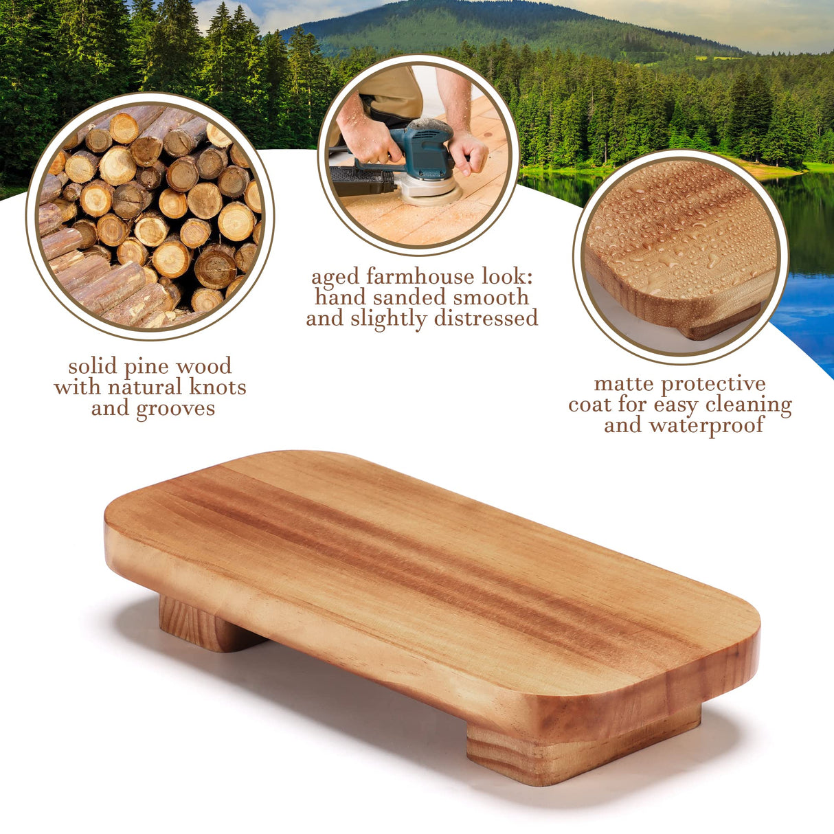 Liswit Farmhouse Wood Tray Rustic Wooden Pedestal 12 * 5.5 * 2 inches Decorative Wood Riser for Farmhouse Kitchen Counter Bathroom Room Decor (Brown) Liswit