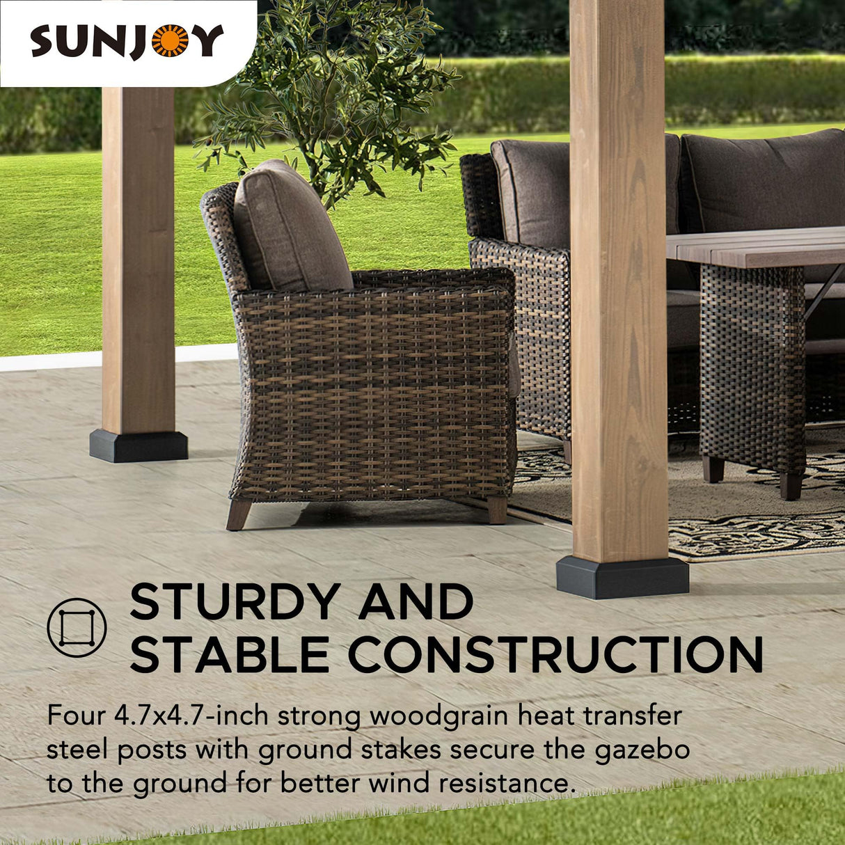 Sunjoy 11 x 13 ft. Hardtop Gazebo Outdoor Black Steel Gazebo with Skylight for Patio, Garden and Backyard Activities, Black Sunjoy