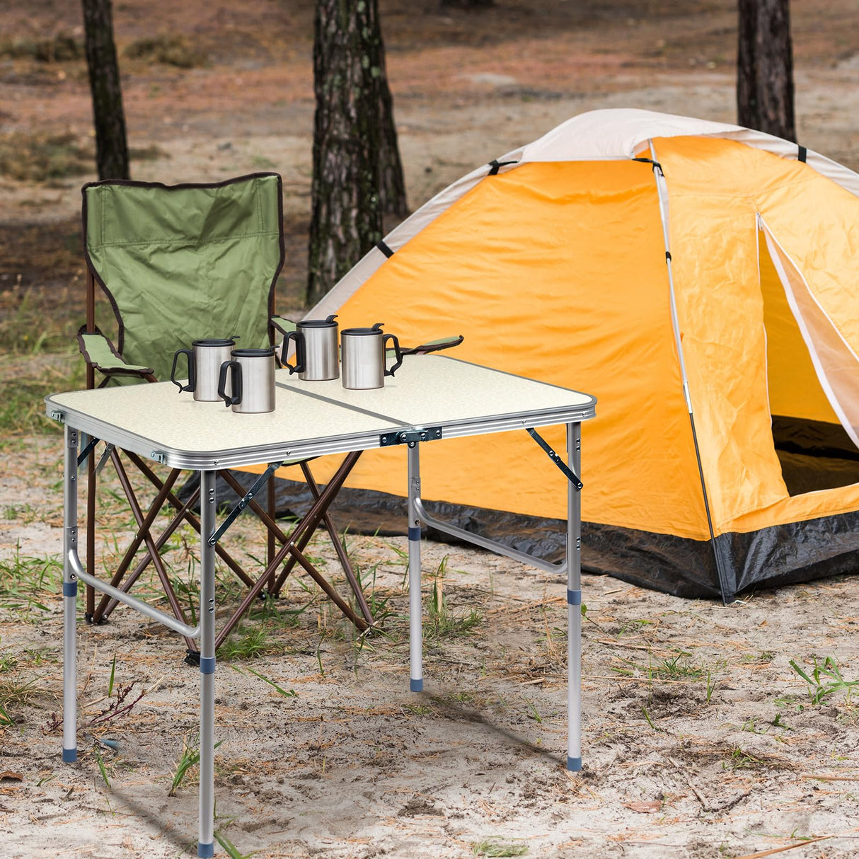 VINGLI 3FT Small Camping Table Adjustable Height Aluminum Folding Table for Picnic Party BBQ, Plastic RV Suitcase Table Portable Lightweight Fold Up Utility Outdoor Tables with Carrying Handle … VINGLI