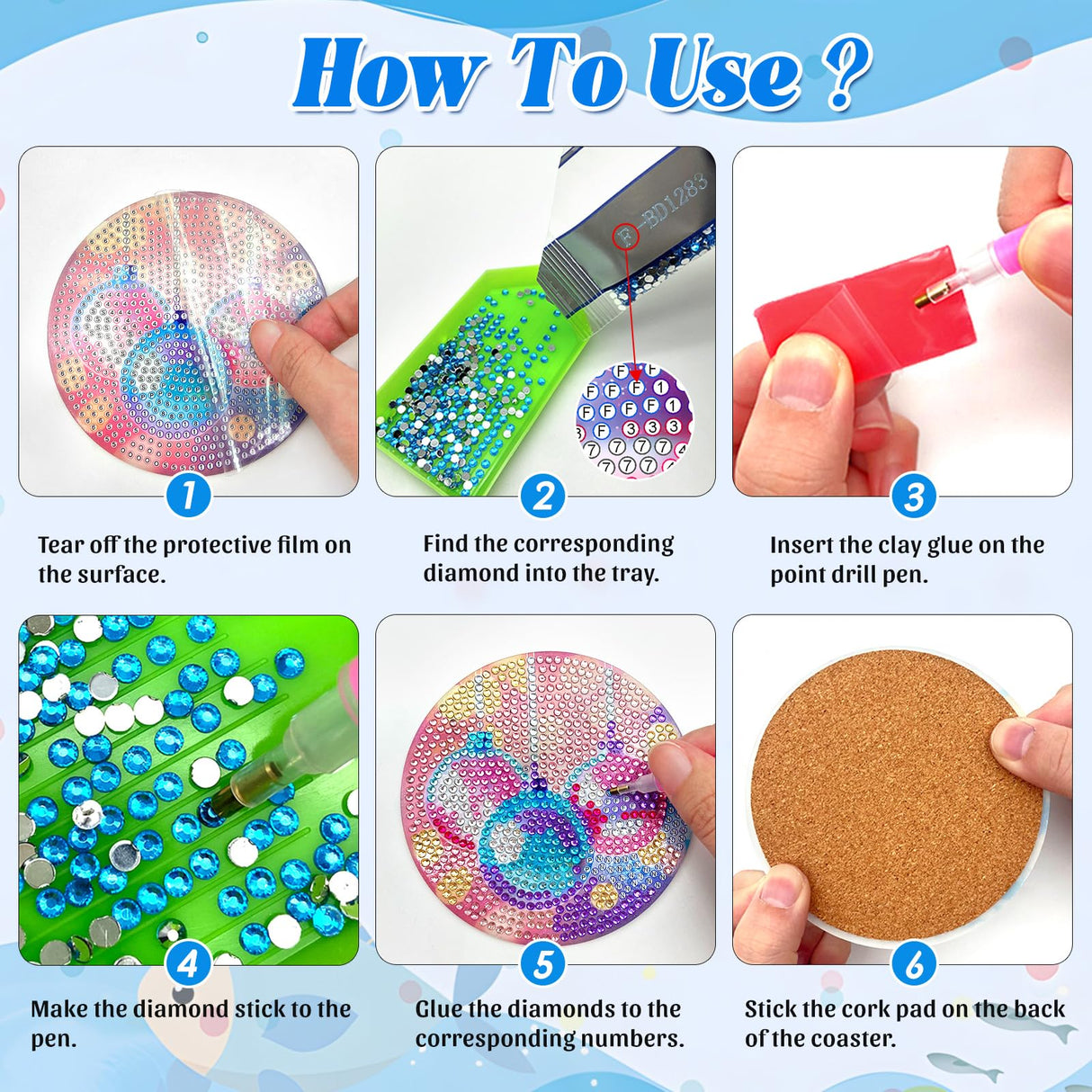 ZTOTZ 8pcs Ocean Series Diamond Art Coasters Kit, Sea Animals Diamond Painting Coasters with Cork Pad, DIY Coaster Gem Art Kits for Adults Craft for Gift Festival (Turtles, Octopuses,Dolphins) ZTOTZ