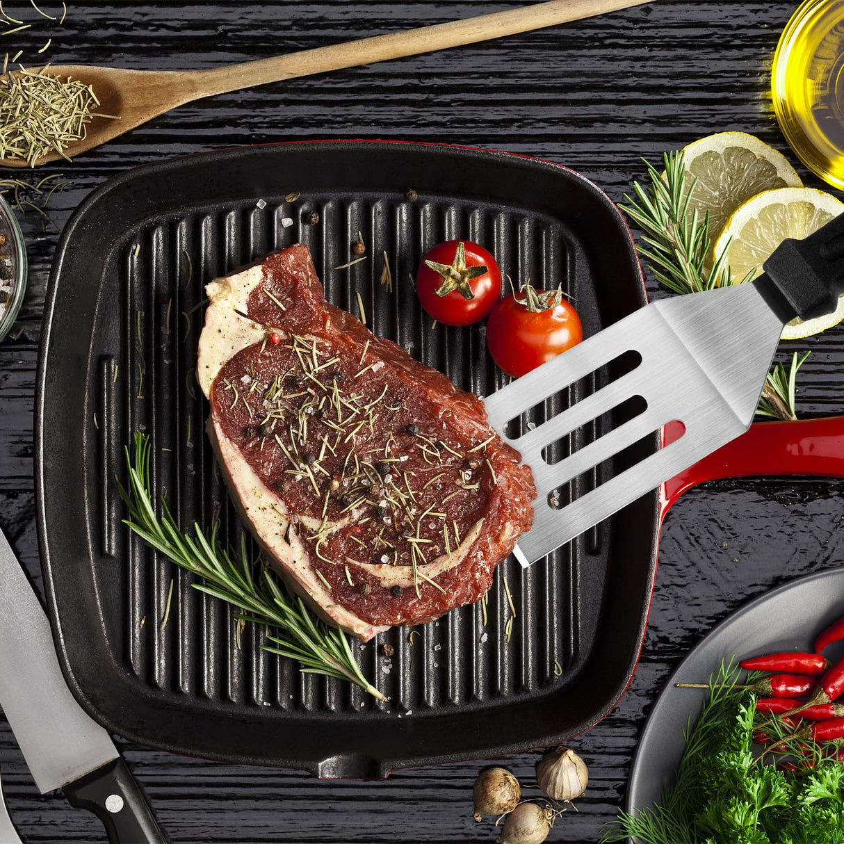 Metal Spatulas for kitchen Use, 2 Pieces Professional Serving Spatula with Heat Resistant Handle, 9.8 Inch Stainless Steel Spatula Ideal for Pancakes, Eggs, Griddle Scraper, BBQ or Desserts volikos