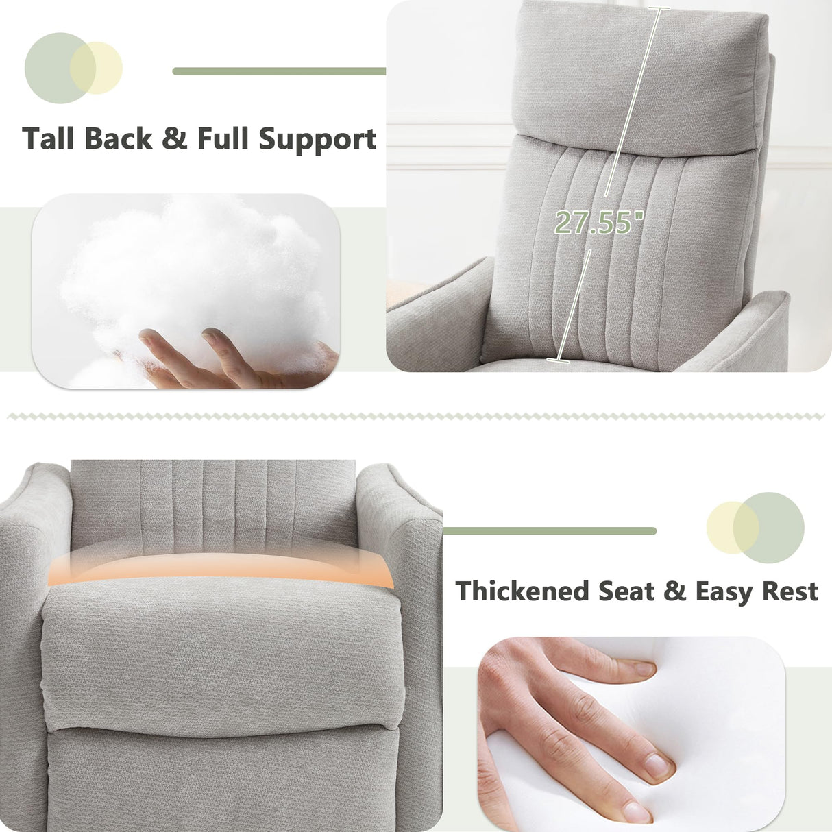 cinkehome Heated Massage Swivel Rocker Recliner Chair Nursery - Small Space Reclining Chair with Lumbar Support, 360° Swivel & Gentle Rocking, Ergonomic High Back Chenille Fabric Beige cinkehome