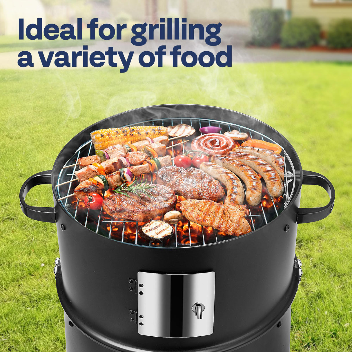 VIVOHOME 3-in-1 Vertical Charcoal Smoker, BBQ Smoker Grill with Built-in Thermometer, Air Vent, and 2 Access Doors, Idea for Parties, Backyard, Barbecues VIVOHOME