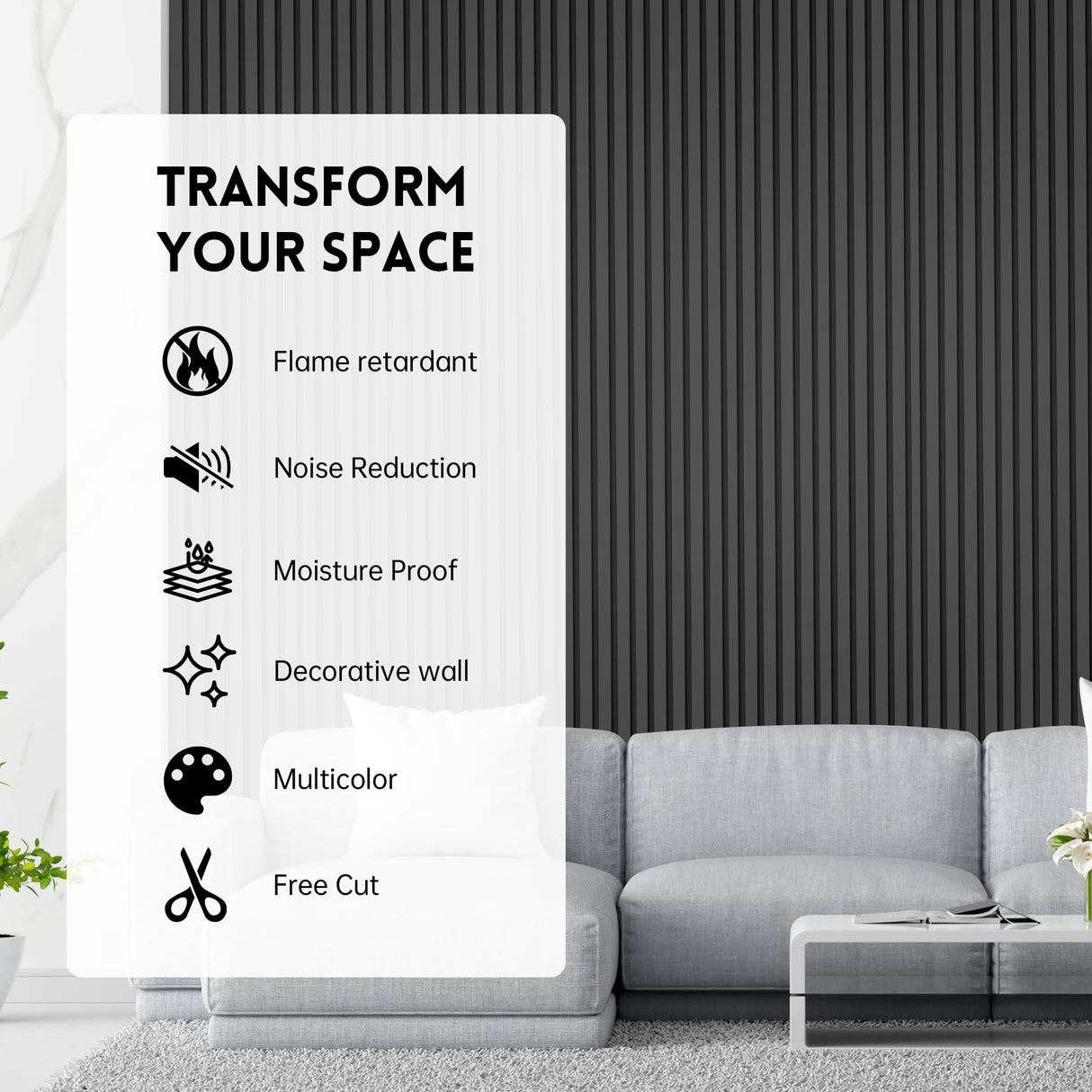 Ritollo Wood Panels for Wall, 4-Pack 94.48" x7.87" 3D Wood Slat Wall Panel, Acoustic Slat Wall Panel for Modern Interior Decor, TV Background, Living Room, Black RITOLLO