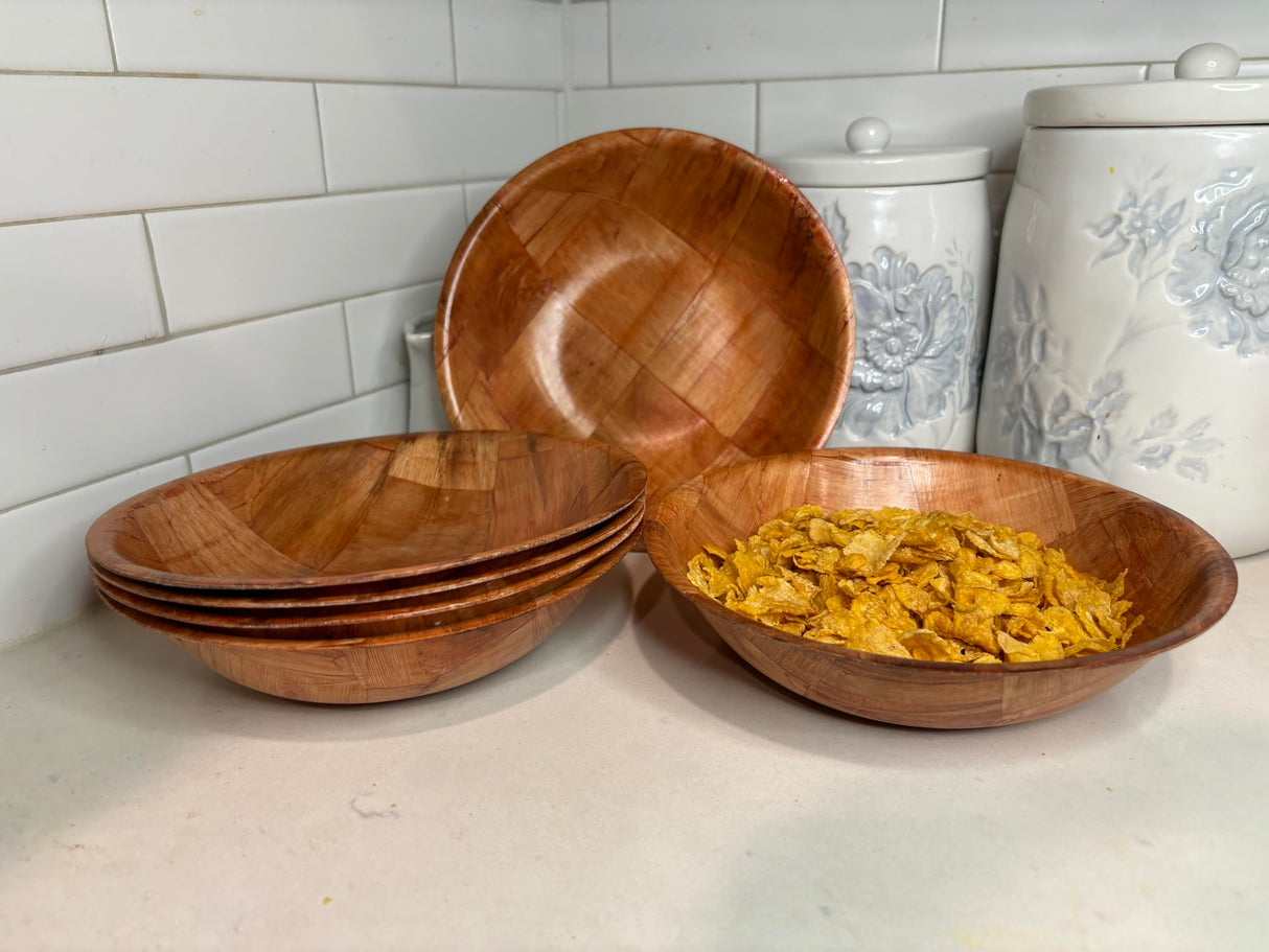 Rich&Richer Wooden Salad Bowl Set 6 Pcs - 8 Inch Salad Bowls Large Serving, Woven Wooden Bowls for Food, Mixing Bowls for Kitchen Set - Wood Salad Bowl Set Serving Bowls Rich&Richer