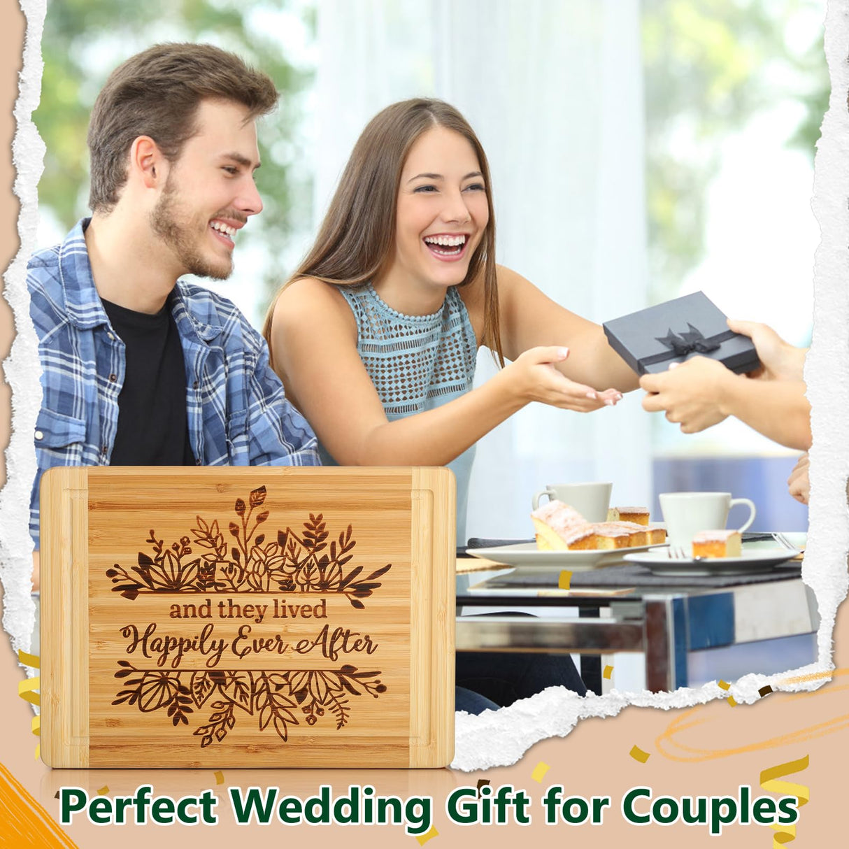 Wedding Gift for Couple 2024, Engraved Cutting Board Bridal Shower Gifts for Bride and Groom Engagement, They Lived Happily Ever After Marriage Cutting Board, Newlywed Wedding Gift for Couples Ringshine