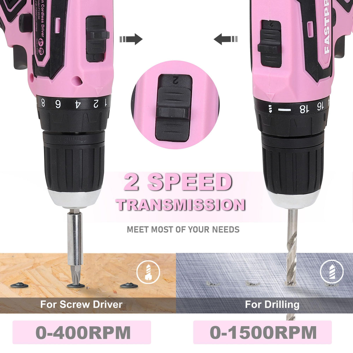 FASTPRO 160-Piece Pink Tool Set with 12V Cordless Lithium-ion Drill Driver, Lady's Home Repairing Tool Kit with Drill in Storage Case, For DIY, Home Maintenance. FASTPRO