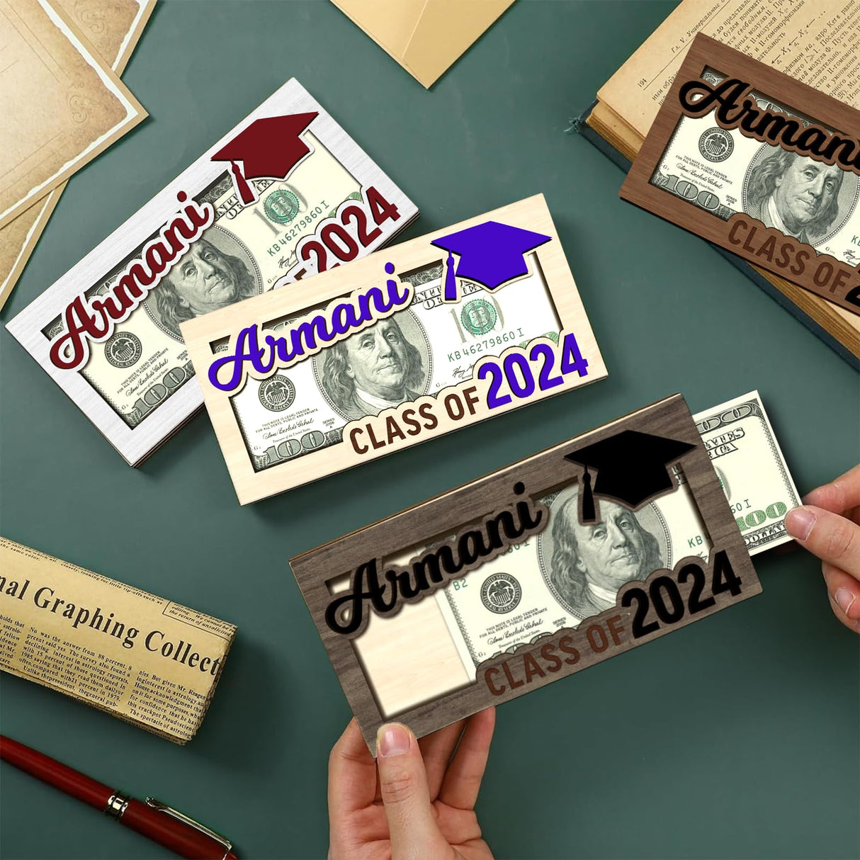 ubmpj Personalized Graduation Gift 2024 Money Holder Class of 2024 Graduation Custom Cash Holder Ideas for High School College University Graduations Party Supplies -Brown ubmpj