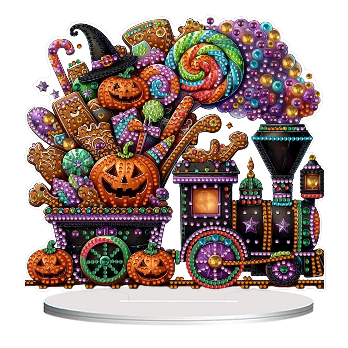 NQRSBUI DIY Halloween Tabletop Diamond Art Painting Kit, Special Shaped Diamond Painting Desktop Ornament, Double Sided Diamond Art Desktop Kits for Home Office Decor (Halloween Train) NQRSBUI