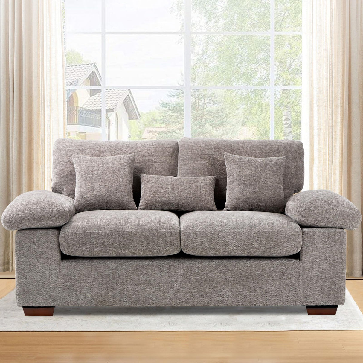 Living Room Loveseat Sofa Couch, 73" Love Seat Couch Sofa, Upholstered Chenille Living Room Sofa with Extra 3 Pillow, Removable Back Cushion-LightGrey COLAMY