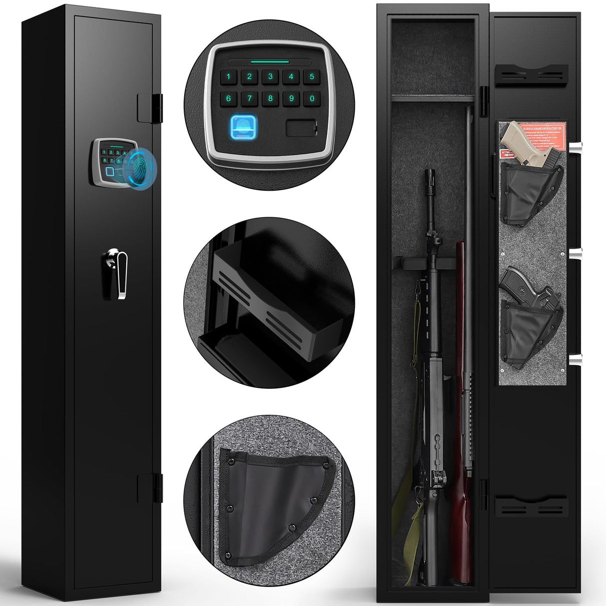 Marcree 2-3 Gun Safe, Biometric Gun Cabinet for Rifles and Pistols, Rifle Gun Safe with Dual Alarm System, Shotgun Safe with Removable Shelf and Mute Function, Fingerprint Lock Marcree