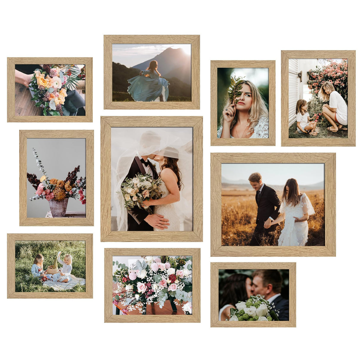 LUCKYLIFE Picture Frame Set 10-Pack, Gallery Wall Frame Collage with 8x10 5x7 4x6 Frames in Natural Woodgrain Finishes LUCKYLIFE