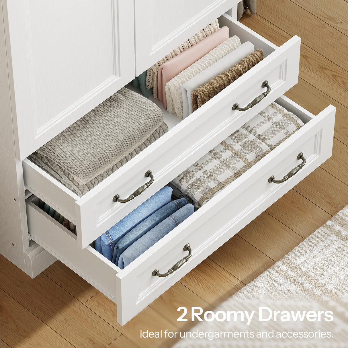 HOOBRO Armoire Wardrobe Closet with 2 Doors and 2 Drawers, 70.9" Tall Bedroom Armoire with Hanging Rod, Farmhouse Wardrobe Closet for Bedroom, Freestanding Clothing Storage Cabinet, White and Walnut HOOBRO