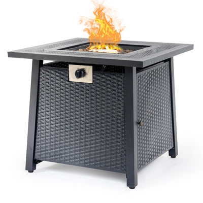 NIGOME Propane Fire Pit Table,Out Door Fire Pits & Fireplaces,Gas Fire Pit with Lid and Lava Rock.Square Black Fire Pit Table on Patio Deck & Garden Backyard. (Raven Black, 28-inch)