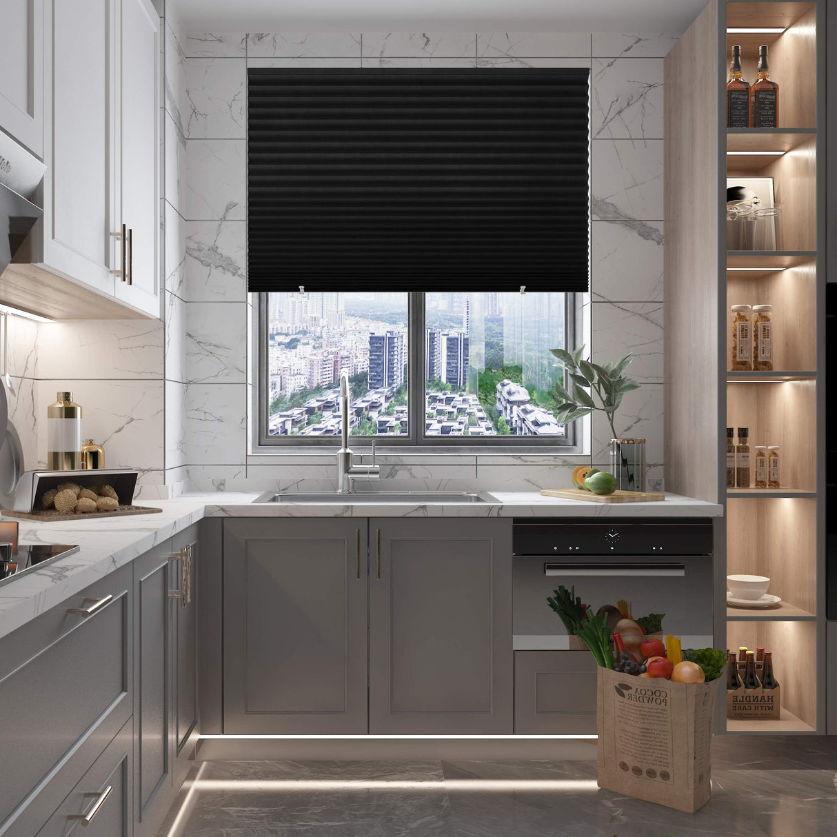 Changshade 6-Pack Blackout Pleated Paper Shades for Windows, Temporary and Portable Room Darkening Shades with 12 Clips for Travel, No Tools and Easy to Install, Cut to Any Size, Black PLT36BK72A Changshade