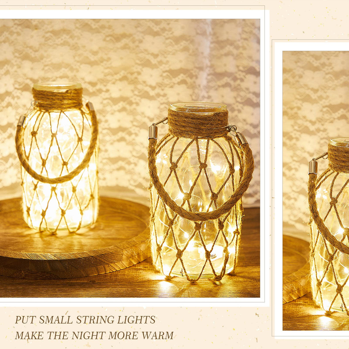 Set of 2 Rope Net Dry Flower Glass Vase 7.9 x 4 Inches Wicker Farmhouse Vase Coastal Decor for Wedding Tables Home Rustic Hanging Mason Jar Rope Wrapping Decorative Bottles Nautical Decor Sabary