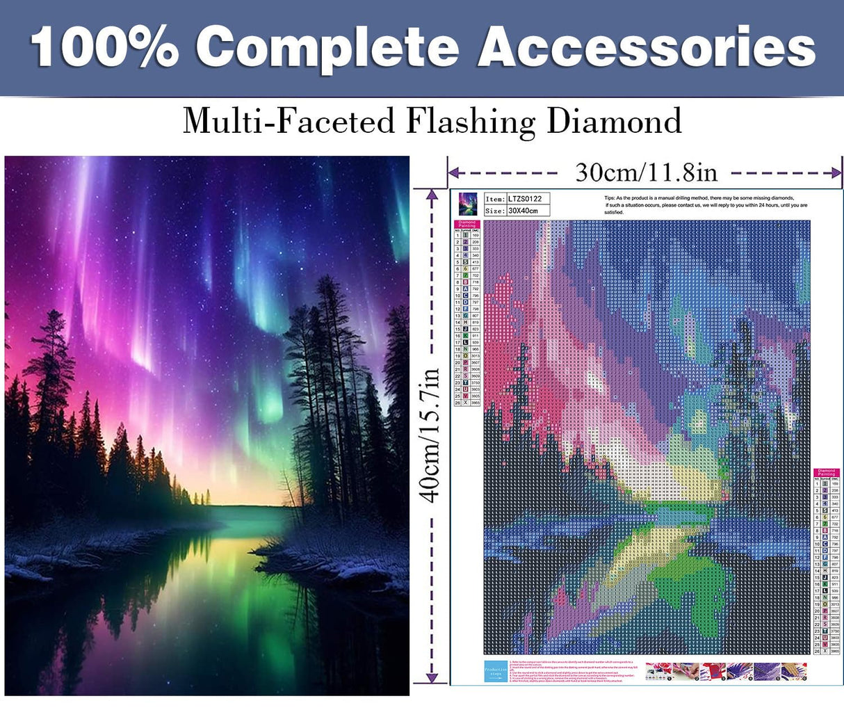 ijbnhd Diamond Art Kit for Adults, Aurora Diamond Painting Kit for Adults Full Drill Round Forests Lake Gem Art Painting for Crafts Home Wall Decor Gift 12x16inch ijbnhd