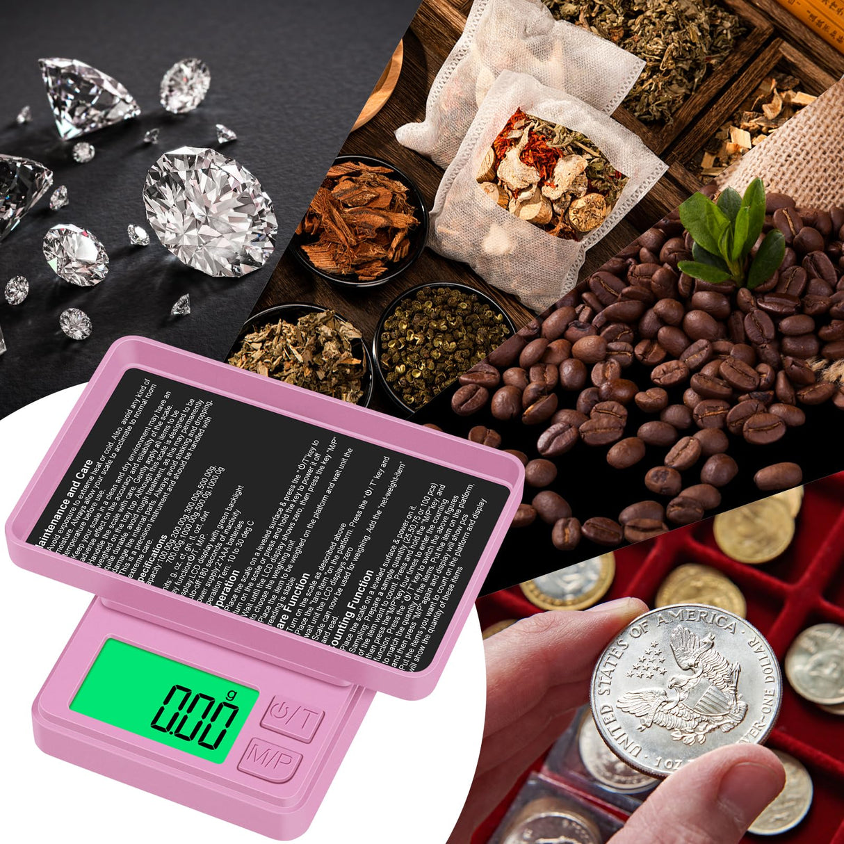 Diyife 1000g Digital Pocket Gram Scale 0.01g Accuracy, Mini Jewelry Scale with Protective Cover, 7 Units, Tare Function, LCD Display, Suit for Jewelry, Powder, Pink Diyife