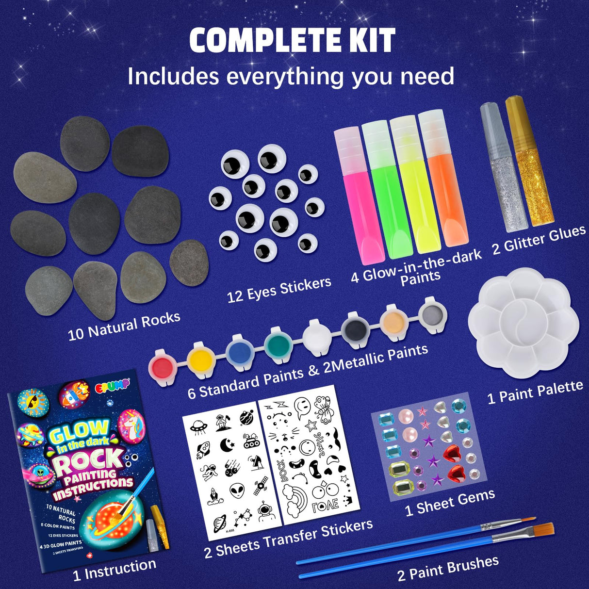 EPUMP Rock Painting Kit for Kids – Glow-in-The-Dark Arts & Crafts Set for Boys & Girls Ages 6-12, DIY Crafts Creative Painting Toys, Fun Art Supplies for Kids Activities & Birthday Gifts EPUMP