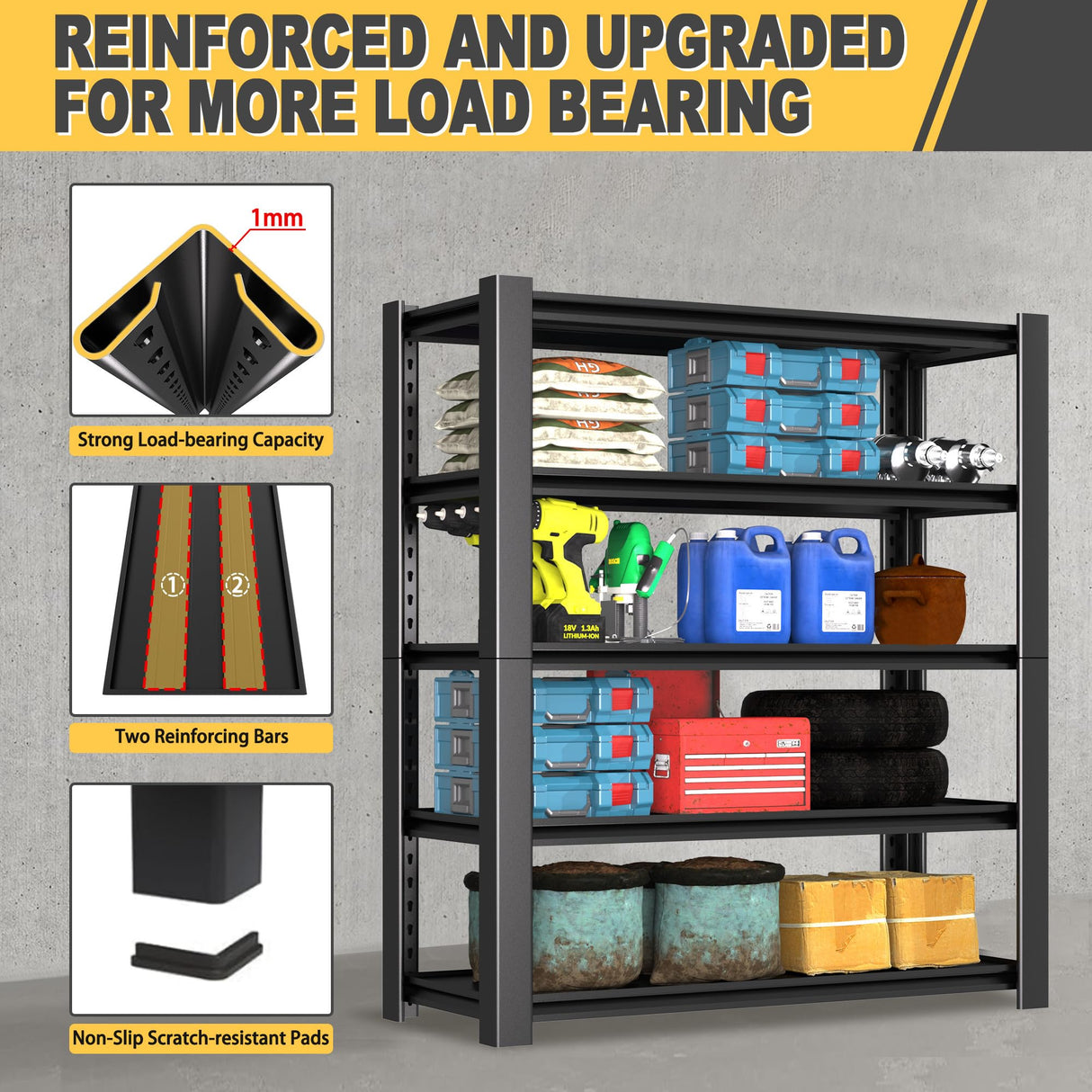Nexvrtau 76" H x 60" W x 24" D 5-Tier Heavy Duty Garage Shelving Unit, 3000 LBS Capacity Metal Storage Rack,Adjustable Steel Shelves for Garage, Warehouse, Basement, Pantry, Workshop.1 Pack Nexvrtau