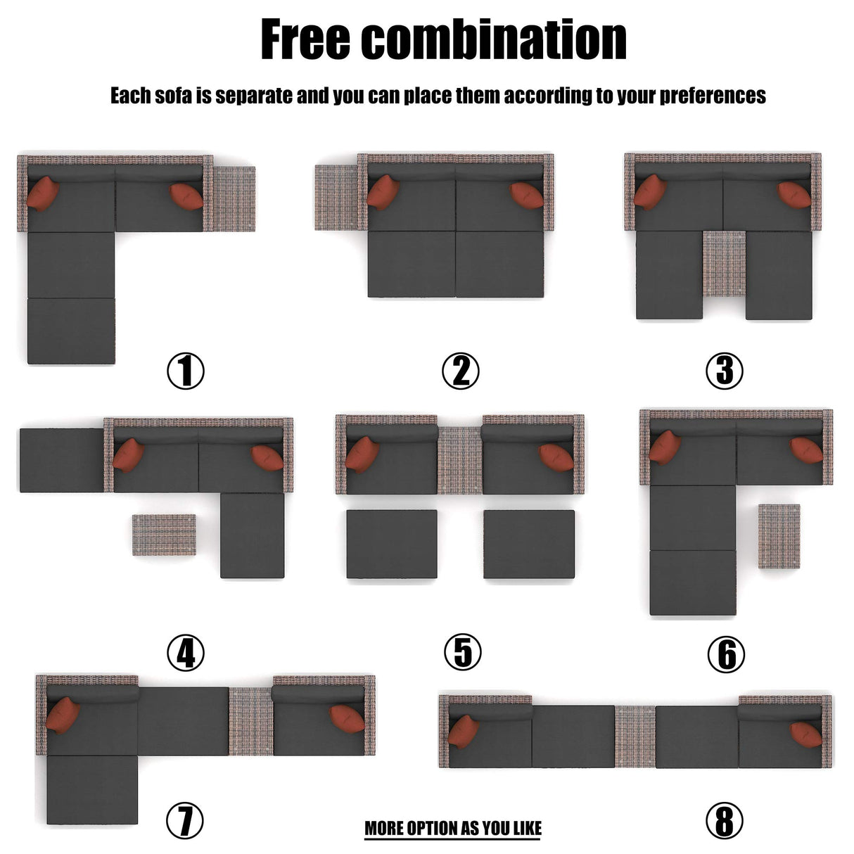 YOPTO 5 Pieces Outdoor Wicker Sectional Sofa Set with 2 Ottoman & Coffee Table,Patio Conversation Set Sectional Couch W/Cushions,Pillows & Protection Cover,Patio Sofa Bed for Porch,Garden,Lawns,Brown YOPTO